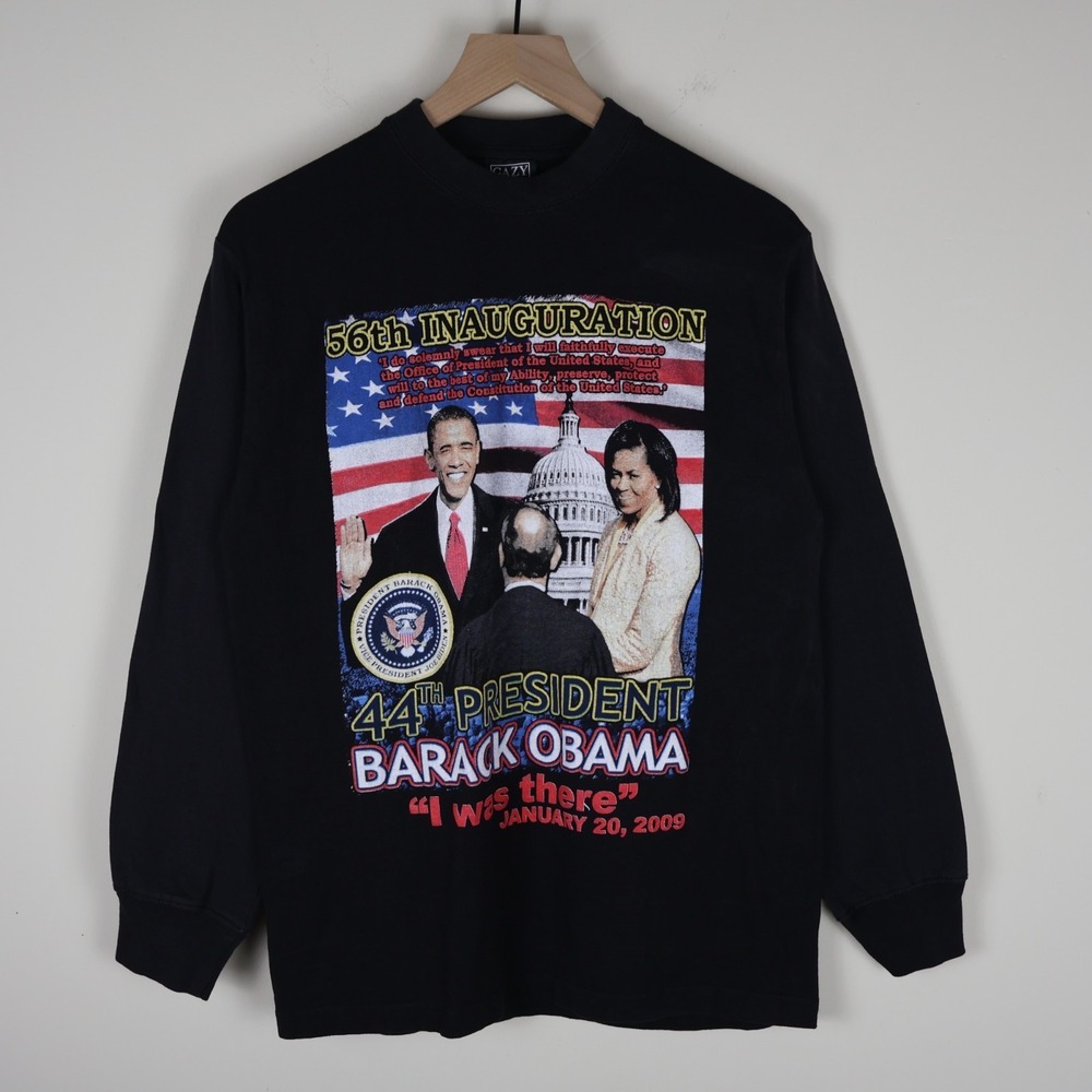 Barack Obama 44th President 56th Inauguration Long‎ Sleeve Shirt Black L 19x27.5